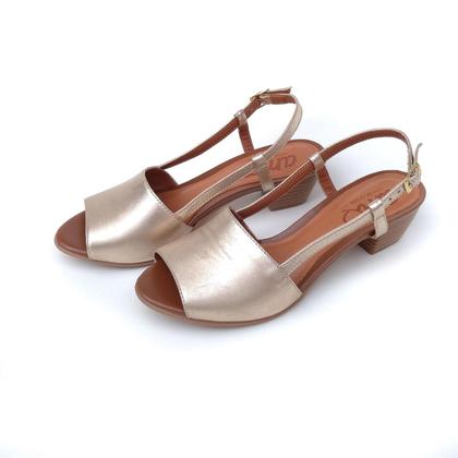 Imagem de Sandália de Salto em Couro Mimi Dourada - Amo Calçados