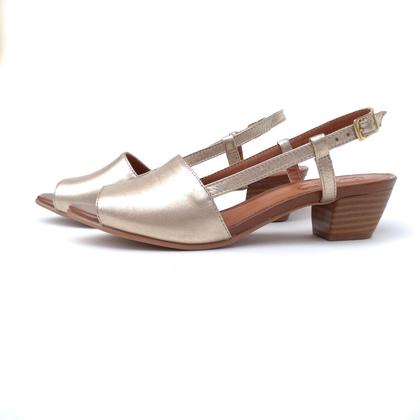 Imagem de Sandália de Salto em Couro Mimi Dourada - Amo Calçados