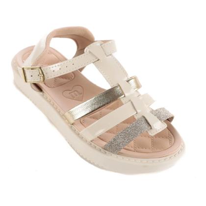 Imagem de Sandália Fem Molekinha Flatform Verniz Metalizado Off White/Dourado 2303.620