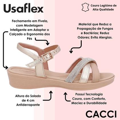 Imagem de Sandalia Feminina Anabela Baixa Ajustavel Conforto Usaflex