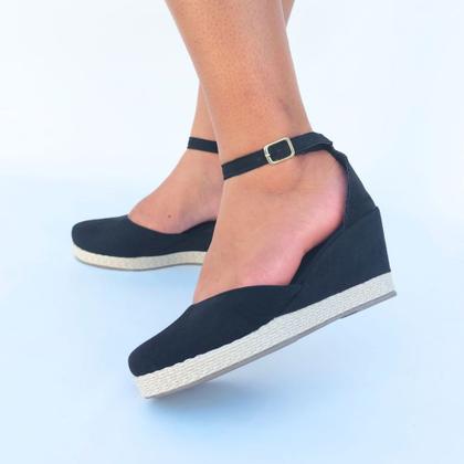 Imagem de Sandália Feminina Anabela Sapato Feminino Fechado com Fivela Salto Plataforma