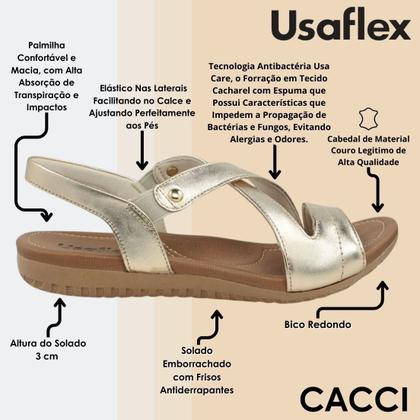 Imagem de Sandalia Feminina Calce Elástico Conforto de Couro Usaflex