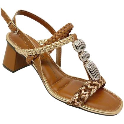 Imagem de Sandália Feminina Casual Dia a Dia Passeio Trabalho com Pedraria Salto Médio Conforto Dakota Y9301