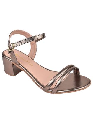 Imagem de Sandália Feminina Casual Metalizada de Fivela Salto Grosso Bloco Baixo Macia Confortável