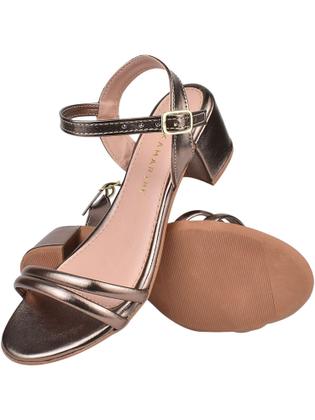 Imagem de Sandália Feminina Casual Metalizada de Fivela Salto Grosso Bloco Baixo Macia Confortável