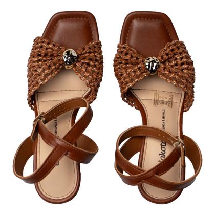 Imagem de Sandália Feminina Dakota Salto Bloco Laço Marrom/Bege