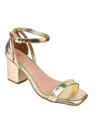 Imagem de Sandália Feminina Festa Metalizada Salto alto Recuado Grosso Bloco Elegante Social Confortável