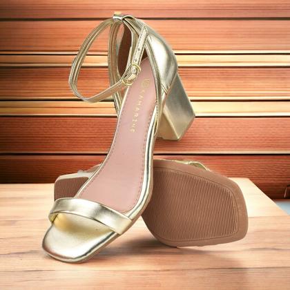 Imagem de Sandália Feminina Festa Metalizada Salto alto Recuado Grosso Bloco Elegante Social Confortável