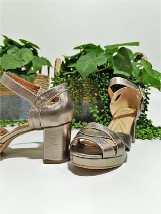 Sandália Feminina Meia Pata Couro Salto Bloco Festa Dia Noite