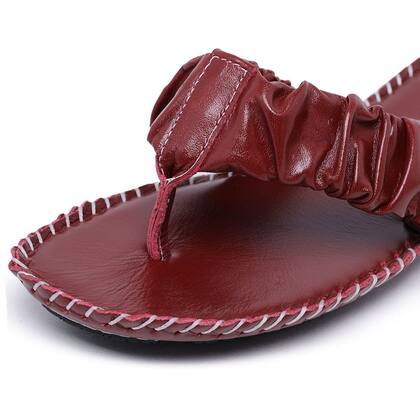 Imagem de Sandalia Feminina Ortopedica Couro Chinelo Rasteirinha Artesanal Confortável Cor Vermelho