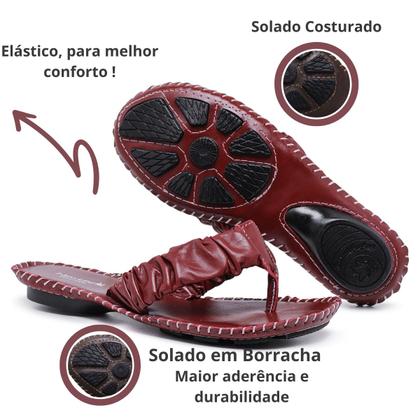 Imagem de Sandalia Feminina Ortopedica Couro Chinelo Rasteirinha Artesanal Confortável Cor Vermelho