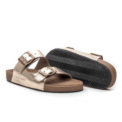 Imagem de Sandália Feminina Papete Confort Couro Legitimo Burly Heads Leve Ouro