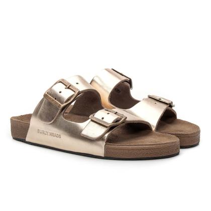 Imagem de Sandália Feminina Papete Confort Couro Legitimo Burly Heads Leve Ouro