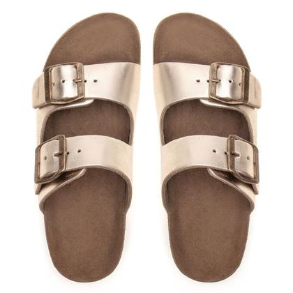 Imagem de Sandália Feminina Papete Confort Couro Legitimo Burly Heads Leve Ouro