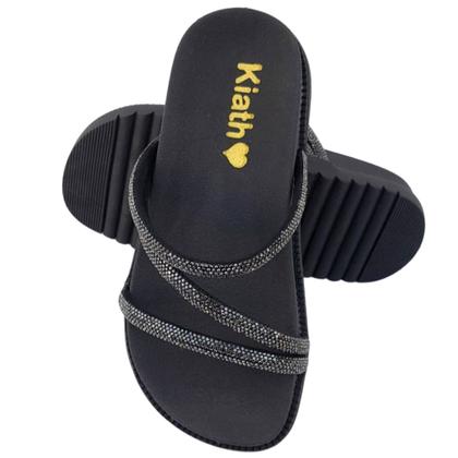 Imagem de Sandália Feminina Papete Flatform Strass Rasteirinha Confort Pedrinhas Virginia Casual Confortável