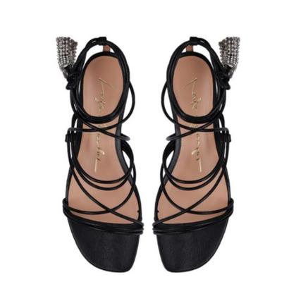 Imagem de Sandália Feminina Rasteira Cascata De Brilhos Luiza Barcelos Preta