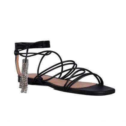 Imagem de Sandália Feminina Rasteira Cascata De Brilhos Luiza Barcelos Preta
