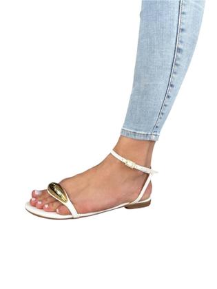 Imagem de Sandália feminina rasteira enfeite dourado metalizado sem salto