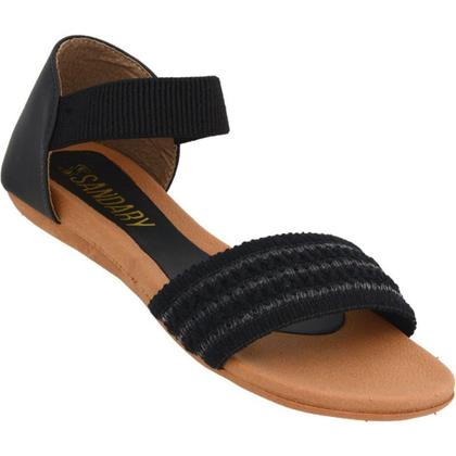 Imagem de Sandália Feminina Rasteira Rasteirinha Ortopédica Preta Calce Fácil Elástico  