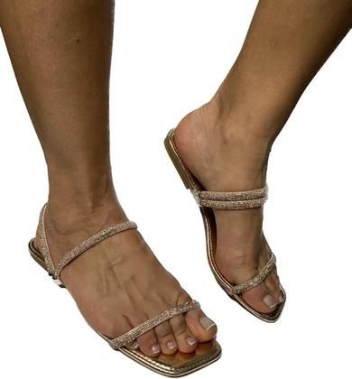Imagem de sandália feminina rasteirinha com strass 2em 1
