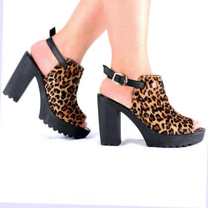 Imagem de Sandália Feminina Salto Alto Grosso Onça Moda Clássica Linda