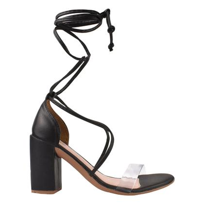 Imagem de Sandália Feminina  Salto alto Vinil  De Amarrar Preta