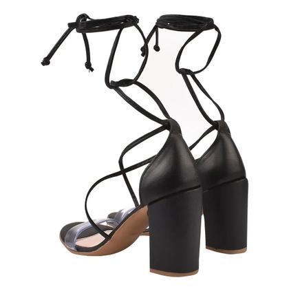 Imagem de Sandália Feminina  Salto alto Vinil  De Amarrar Preta