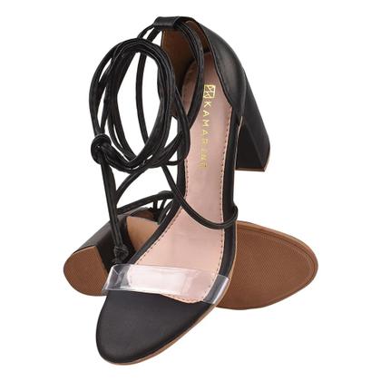 Imagem de Sandália Feminina  Salto alto Vinil  De Amarrar Preta