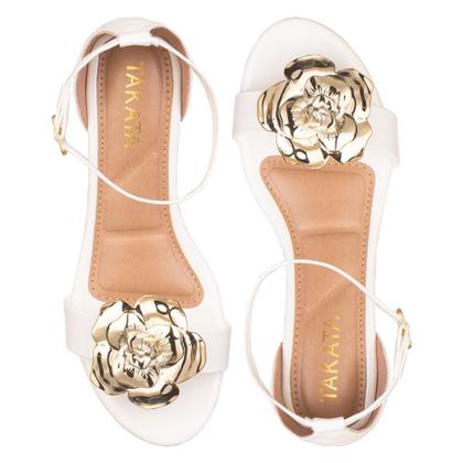 Imagem de Sandalia Feminina Salto Baixo Bloco Grosso Takata Flor Luxo Metalizado Festa Confortavel