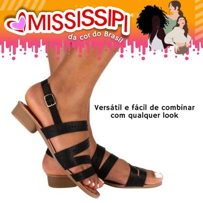 Imagem de Sandália Feminina Salto Baixo Quadrado Lançamento Mississipi de Mulher Preta Q5332