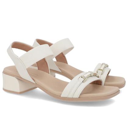 Imagem de Sandália Feminina Salto Bloco Couro Marfim Usaflex AN27004