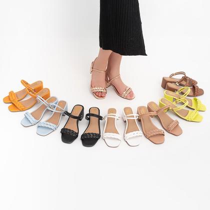 Imagem de Sandália Feminina Salto Bloco Tiras Trançadas Confortável