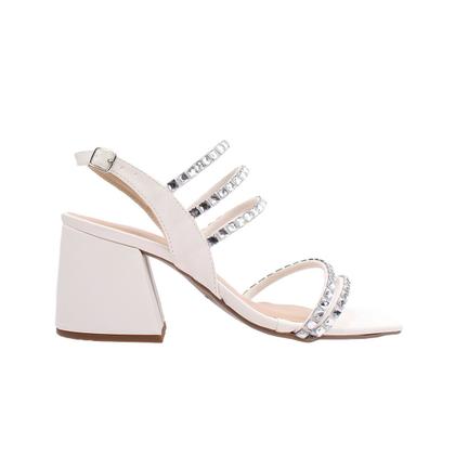 Imagem de Sandália Feminina Salto Grosso Strass Brilho Cristal Confortável Moda Noiva Tiras Comfort 1397