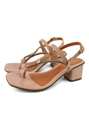 Imagem de Sandália Feminina Salto Medio Confortável Elegante Casual Dia a Dia Pedraria Fivela Regulagem