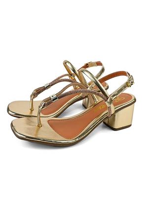 Imagem de Sandália Feminina Salto Medio Confortável Elegante Casual Dia a Dia Pedraria Fivela Regulagem