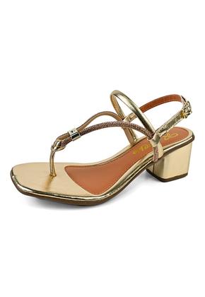 Imagem de Sandália Feminina Salto Medio Confortável Elegante Casual Dia a Dia Pedraria Fivela Regulagem