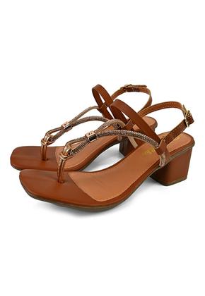 Imagem de Sandália Feminina Salto Medio Confortável Elegante Casual Dia a Dia Pedraria Fivela Regulagem