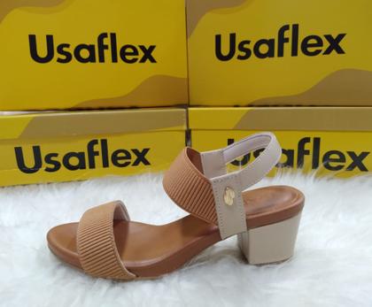 Imagem de Sandália Feminina Usaflex Salto Bloco em Couro com Elástico Y8204