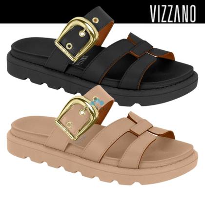 Imagem de Sandália Feminina Vizzano Papete Flatform Fivela Tira H Pelica Conforto
