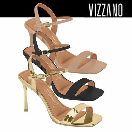 Imagem de Sandália Feminina Vizzano Salto Lápis Stilleto Metalizado Glamour Conforto