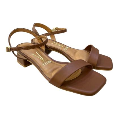 Imagem de Sandalia Feminino Vizzano Casual Conforto Salto Baixo Bloco Tiras Bico Quadrado 6454.111 Marrom