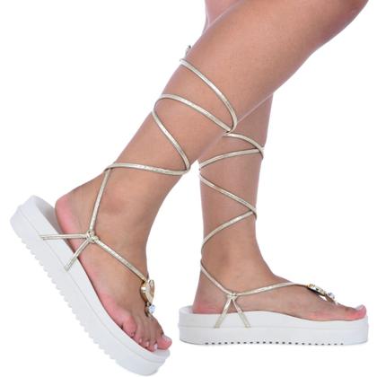 Imagem de Sandália Festa Gladiadora Dourado Feminina Rasteira Estilo Verão 23