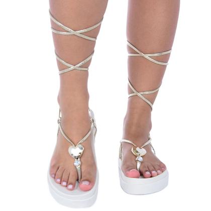 Imagem de Sandália Festa Gladiadora Dourado Feminina Rasteira Estilo Verão 23