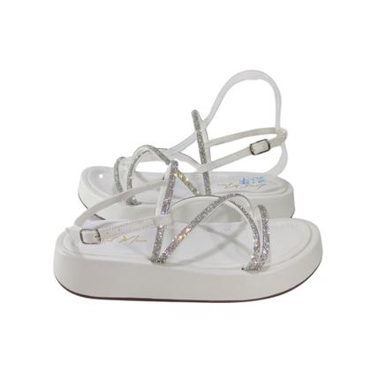 Imagem de Sandalia Flat feminina Off White c/ cristais