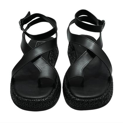 Imagem de Sandália Flat Form Ráfia Couro Preto
