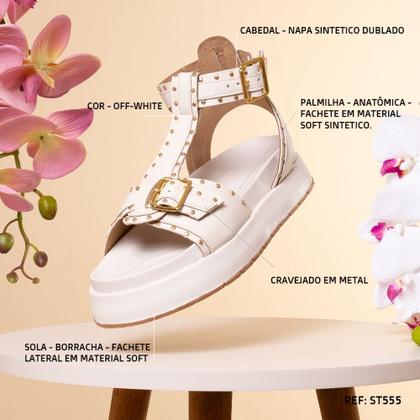 Imagem de Sandália Flatform Feminino Fivela com Spikes e Rebites Elegante Confortável