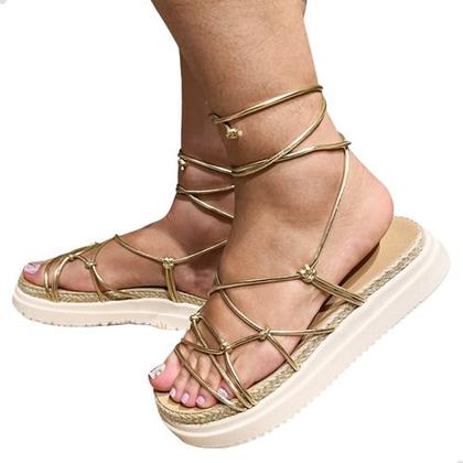 Imagem de Sandália flatform vizzano gladiadora dourada anatomica leve 