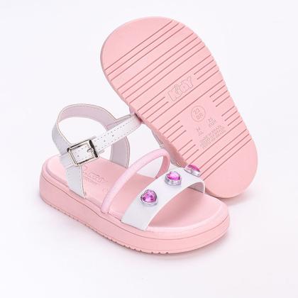 Imagem de Sandália Infantil Kidy Mini Flat Form Branco Rosa