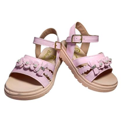 Imagem de Sandália Infantil Menina 20 ao 27 com Flores, Pérolas e Glitter  Confortável para Festa e Passeio