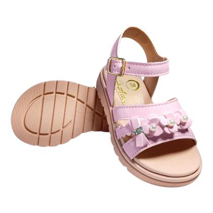 Imagem de Sandália Infantil Menina 20 ao 27 com Flores, Pérolas e Glitter  Confortável para Festa e Passeio